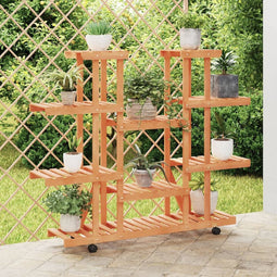 vidaXL - Plantenstandaard - met - wielen - 110x25x115 - cm - massief - vurenhout