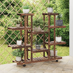 vidaXL - Plantenstandaard - met - wielen - 110x25x115 - cm - massief - vurenhout