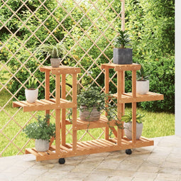 vidaXL - Plantenstandaard - met - wielen - 110x25x78 - cm - massief - vurenhout