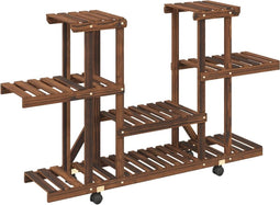 vidaXL - Plantenstandaard - met - wielen - 110x25x78 - cm - massief - vurenhout