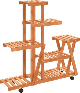 vidaXL - Plantenstandaard - met - wielen - 95x25x101 - cm - massief - vurenhout