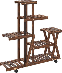 vidaXL - Plantenstandaard - met - wielen - 95x25x101 - cm - massief - vurenhout