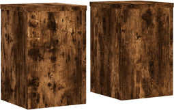 vidaXL - Plantenstandaards - 2 - st - 25x25x35 - cm - bewerkt - hout - gerookt - eiken