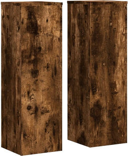 vidaXL - Plantenstandaards - 2 - st - 25x25x80 - cm - bewerkt - hout - gerookt - eiken