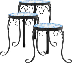 vidaXL - Plantenstandaards - 3 - st - keramiek - blauw - en - wit