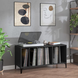 vidaXL - Platenkast - 100x38x48 - cm - bewerkt - hout - zwart