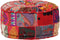 vidaXL - Poef - patchwork - rond - handgemaakt - 40x20 - cm - katoen - rood