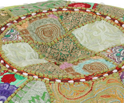 vidaXL - Poef - patchwork - rond - handgemaakt - 40x20 - cm - katoen - groen