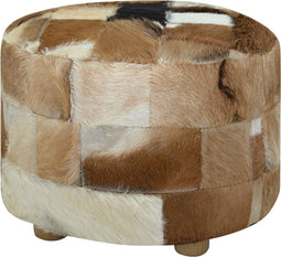 vidaXL - Poef - rond - 50x50x45 - cm - echt - leer