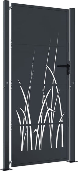 vidaXL - Poort - 105x180 - cm - met - grasontwerp - staal - antracietkleurig