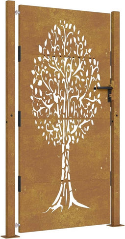 vidaXL - Poort - 105x205 - cm - cortenstaal - boom - ontwerp
