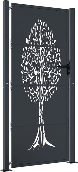 vidaXL - Poort - 105x205 - cm - met - boomontwerp - staal - antracietkleurig