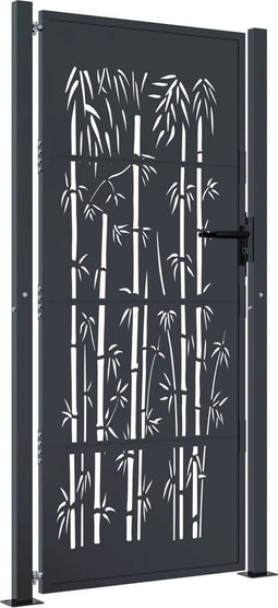 vidaXL - Poort - met - bamboe-ontwerp - 105x180 - cm - staal - antracietkleurig