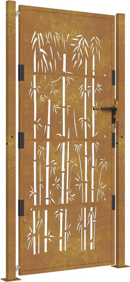 vidaXL - Poort - met - bamboe-ontwerp - 105x205 - cm - cortenstaal