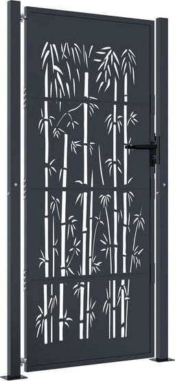 vidaXL - Poort - met - bamboe-ontwerp - 105x205 - cm - staal - antracietkleurig