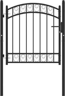 vidaXL - Poort - met - gebogen - bovenkant - 100x100 - cm - staal - zwart