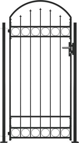 vidaXL - Poort - met - gebogen - bovenkant - en - 2 - palen - 105x204 - cm - zwart
