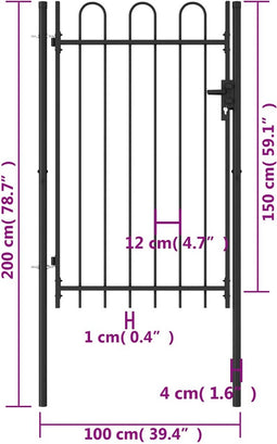 vidaXL - Poort - met - gebogen - bovenkant - enkel - 1x1,5 - m - staal - zwart