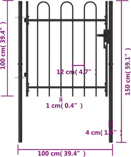 vidaXL - Poort - met - gebogen - bovenkant - enkel - 1x1 - m - staal - zwart
