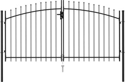 vidaXL - Poort - met - puntige - bovenkant - dubbel - 3x1,5 - m - staal - zwart