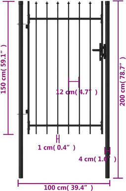 vidaXL - Poort - met - puntige - bovenkant - enkel - 1x1,5 - m - staal - zwart