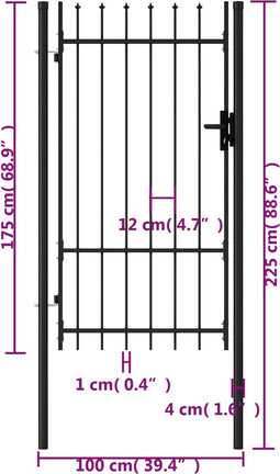vidaXL - Poort - met - puntige - bovenkant - enkel - 1x1,75 - m - staal - zwart