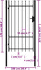 vidaXL - Poort - met - puntige - bovenkant - enkel - 1x1,75 - m - staal - zwart