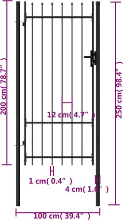vidaXL - Poort - met - puntige - bovenkant - enkel - 1x2 - m - staal - zwart