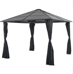 vidaXL - Prieel - met - gordijn - 3x3 - m - aluminium - zwart