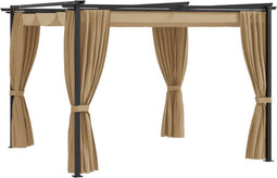 vidaXL - Prieel - met - gordijnen - 3x3 - m - staal - taupe