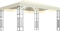 vidaXL - Prieel - met - LED-lichtslinger - 3x4 - m - stof - crèmekleurig