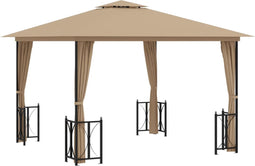 vidaXL - Prieel - met - zijwanden - en - dubbel - dak - 3x3 - m - taupe