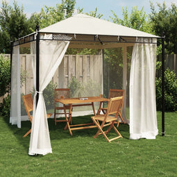 vidaXL - Prieel - met - zijwanden - van - gaas - 2,93x2,93 - m - staal - crèmekleurig