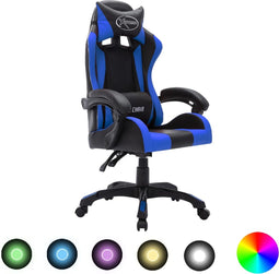 vidaXL - Racestoel - met - RGB - LED-verlichting - kunstleer - blauw - en - zwart
