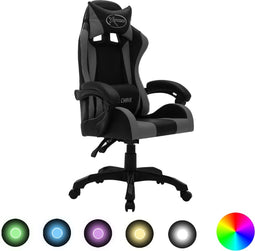 vidaXL - Racestoel - met - RGB - LED-verlichting - kunstleer - grijs - en - zwart