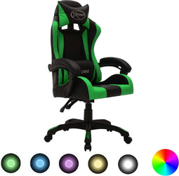 vidaXL - Racestoel - met - RGB - LED-verlichting - kunstleer - groen - en - zwart