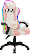 vidaXL - Racestoel - met - RGB - LED-verlichting - kunstleer - roze - en - zwart