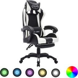 vidaXL - Racestoel - met - RGB - LED-verlichting - kunstleer - wit - en - zwart