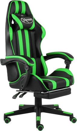 vidaXL - Racestoel - met - voetensteun - kunstleer - zwart - en - groen