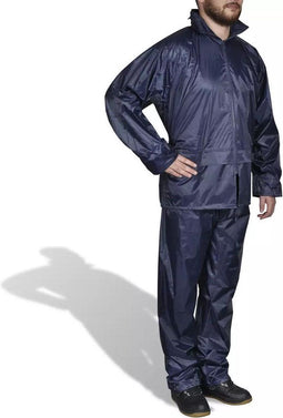 vidaXL - Regenpak - 2-delig - met - capuchon - (heren - / - marineblauw - / - maat - L)