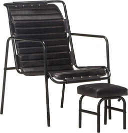 vidaXL Relaxfauteuil met voetenbankje echt leer zwart