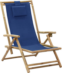 vidaXL - Relaxstoel - verstelbaar - bamboe - en - stof - marineblauw