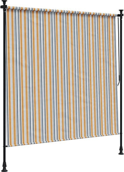 vidaXL - Rolgordijn - voor - buiten - 150x270 - cm - stof - en - staal - geel - en - wit