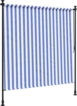 vidaXL - Rolgordijn - voor - buiten - 200x270 - cm - stof - en - staal - blauw - en - wit