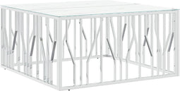 vidaXL - Salontafel - 100x100x50 - cm - roestvrij - staal - en - glas - zilverkleurig