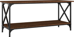 vidaXL - Salontafel - 100x45x45 - cm - bewerkt - hout - en - ijzer - bruin - eikenkleur