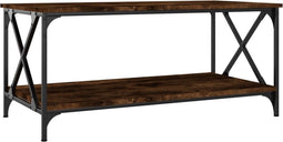 vidaXL - Salontafel - 100x50x45 - cm - bewerkt - hout - en - ijzer - gerookt - eiken