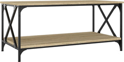 vidaXL - Salontafel - 100x50x45 - cm - bewerkt - hout - en - ijzer - sonoma - eikenkleur
