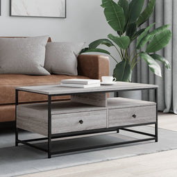 vidaXL - Salontafel - 100x51x45 - cm - bewerkt - hout - grijs - sonoma