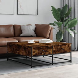 vidaXL - Salontafel - 100x99x40 - cm - bewerkt - hout - gerookt - eikenkleurig